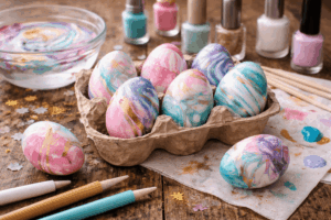 Nagellack-Marmor: Ostereier bemalen