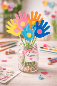 Handabdruck-Blumenstrauß im Glas